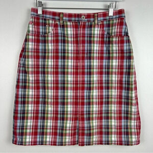 Eddie‎ Bauer Skirt Size 10 Plaid Knee Length Pockets Front Zip 100% Baumwolle